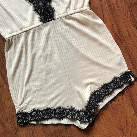 UO Out From Under Lace Trim Deep Vneck Romper - Picture 4 of 8